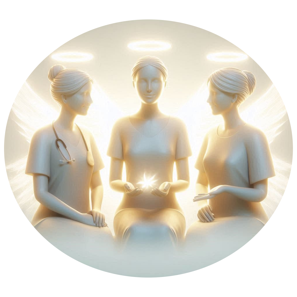 Compassionate caregivers with halos